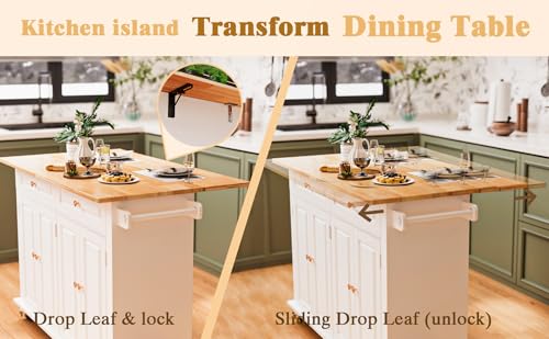 Movable Kitchen Island with Drop Leaf and Power Outlet J472