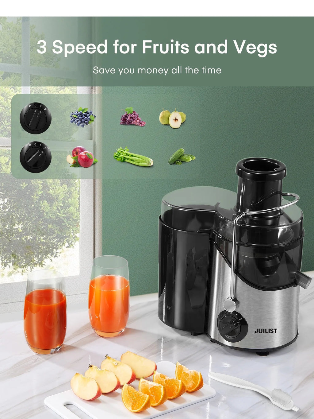 Juicer Machine with 3" Feed Chute, Easy to Clean, Black E81515