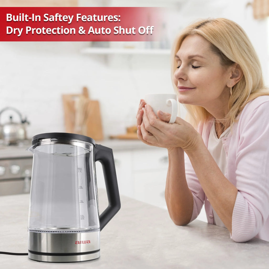 Electric Black Tea Kettle 8.4 Cups with Blue Indicator Lights P1150