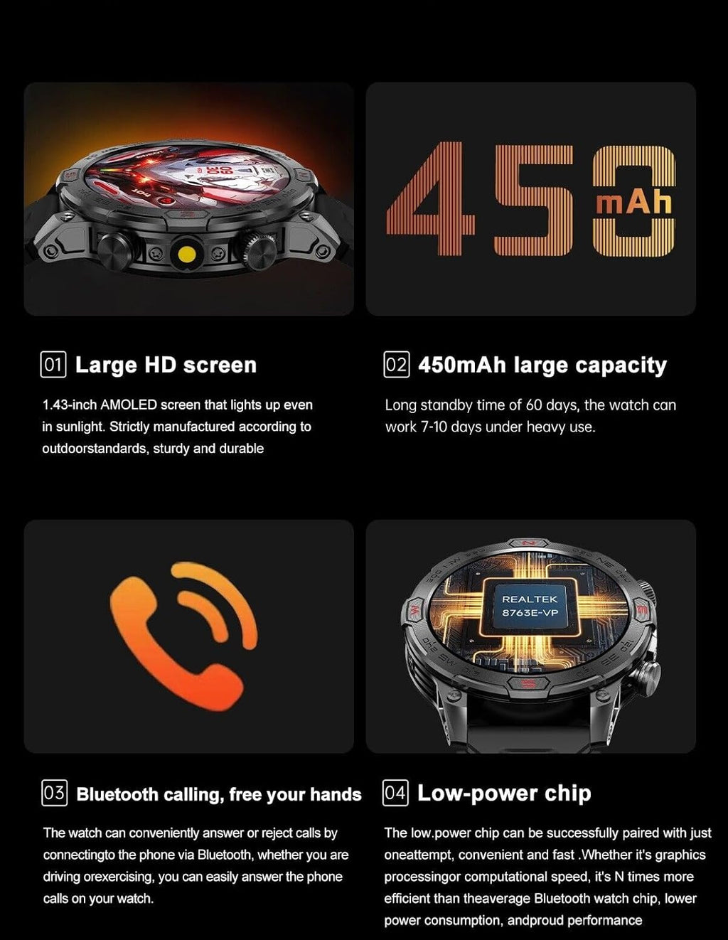 Smart Watch with 1.43" AMOLED Display, Waterproof Fitness Tracker H58521