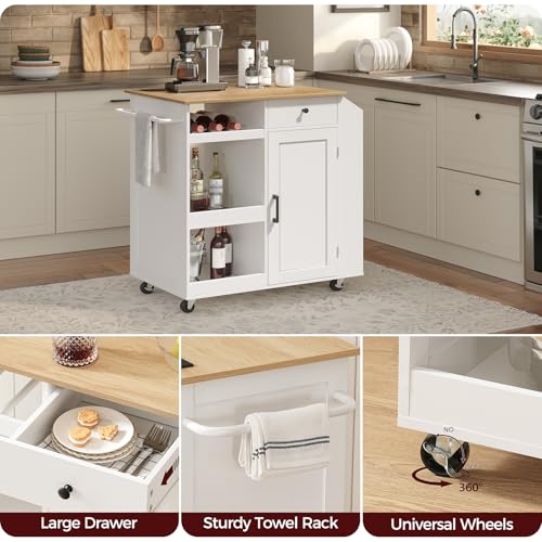 Kitchen Island with Power Outlet and Drawer on Wheels I678