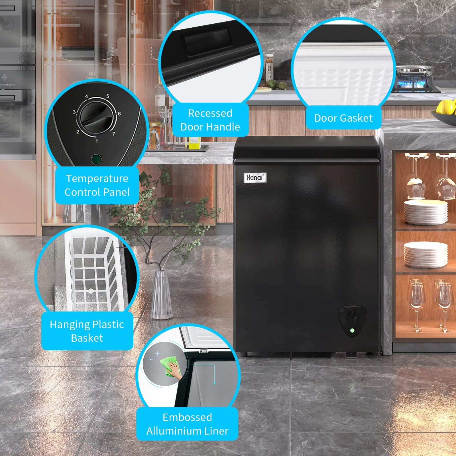 Compact Chest Freezer with Removable Storage Basket Z9971