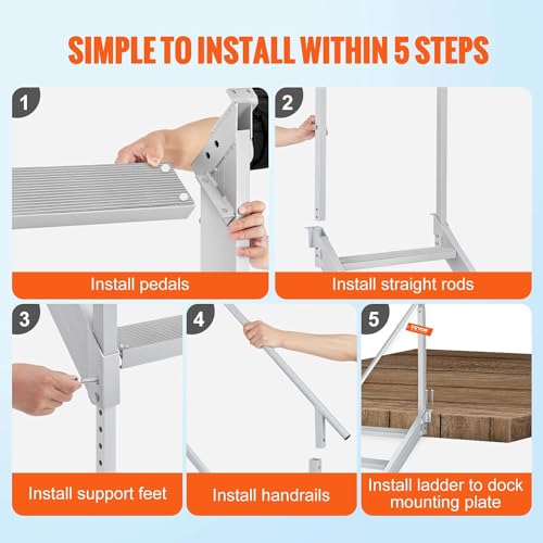 Aluminum 4-Step Dock Ladder, Adjustable Height, Non-Slip Pedals W147