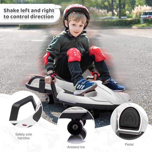 24V Electric Ride On Toy for Kids, Drift Cart with Side Handlebars, LED Lights & Music D29191