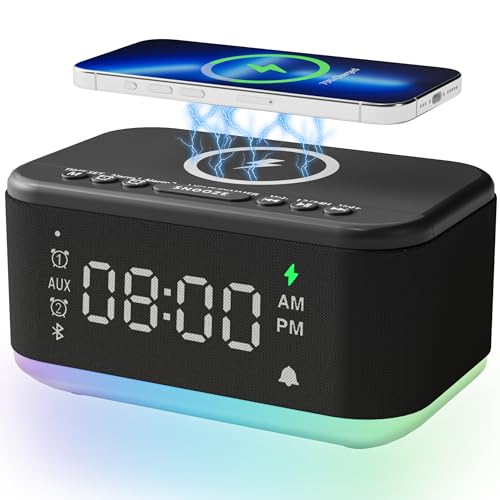Wireless Charger Alarm Clock Speaker with Dimmable Light D64277