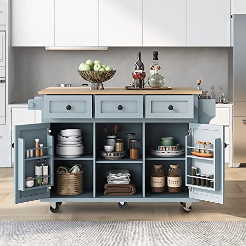 Large Kitchen Island with Drop Leaf, Rolling Cart, Power Outlet R822