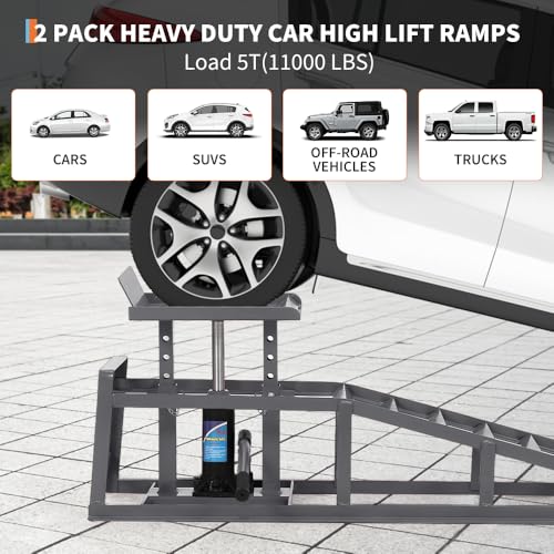 Hydraulic Car and Truck Service Ramps, 11023 Lbs Capacity, Portable Lifts for Oil Changes D8064