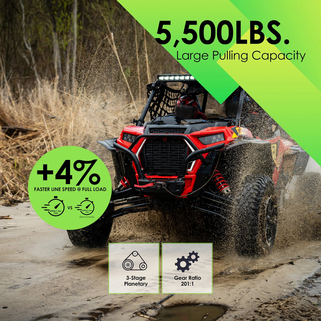 5500 lb 12V DC Electric UTV Winch with 50ft Synthetic Rope Q8691