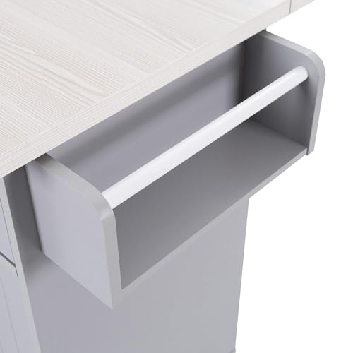 Farmhouse Kitchen Island with Drop Leaf, Barn Door and Wheels O34026