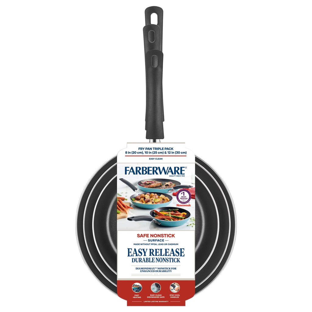 3 Piece Nonstick Frying Pan Set, Aluminum, Aqua I9037