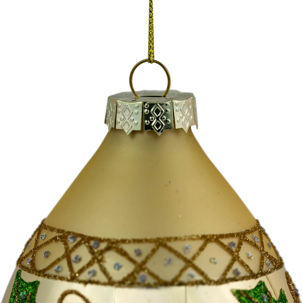 Golden Glitter Holly Finial Christmas Ornaments 5" Set of 2 A27988