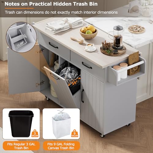 Farmhouse Kitchen Island with Drop Leaf, Barn Door and Wheels O34026