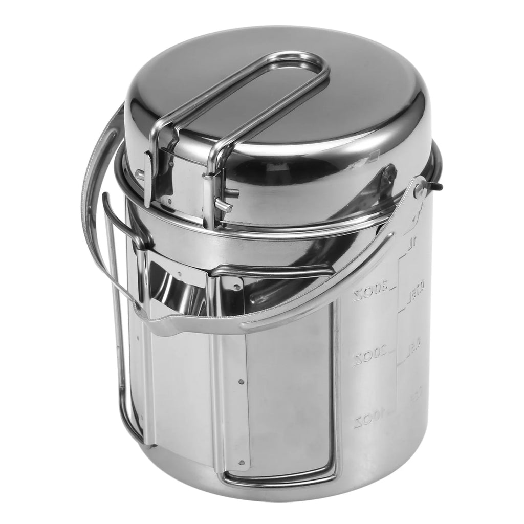 Stainless Steel Cooking Kettle Portable Camping Pot with Foldable Handle M4902