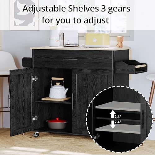 Kitchen Island with Storage, Rolling Cart with Drop Leaf and Charging Station H744