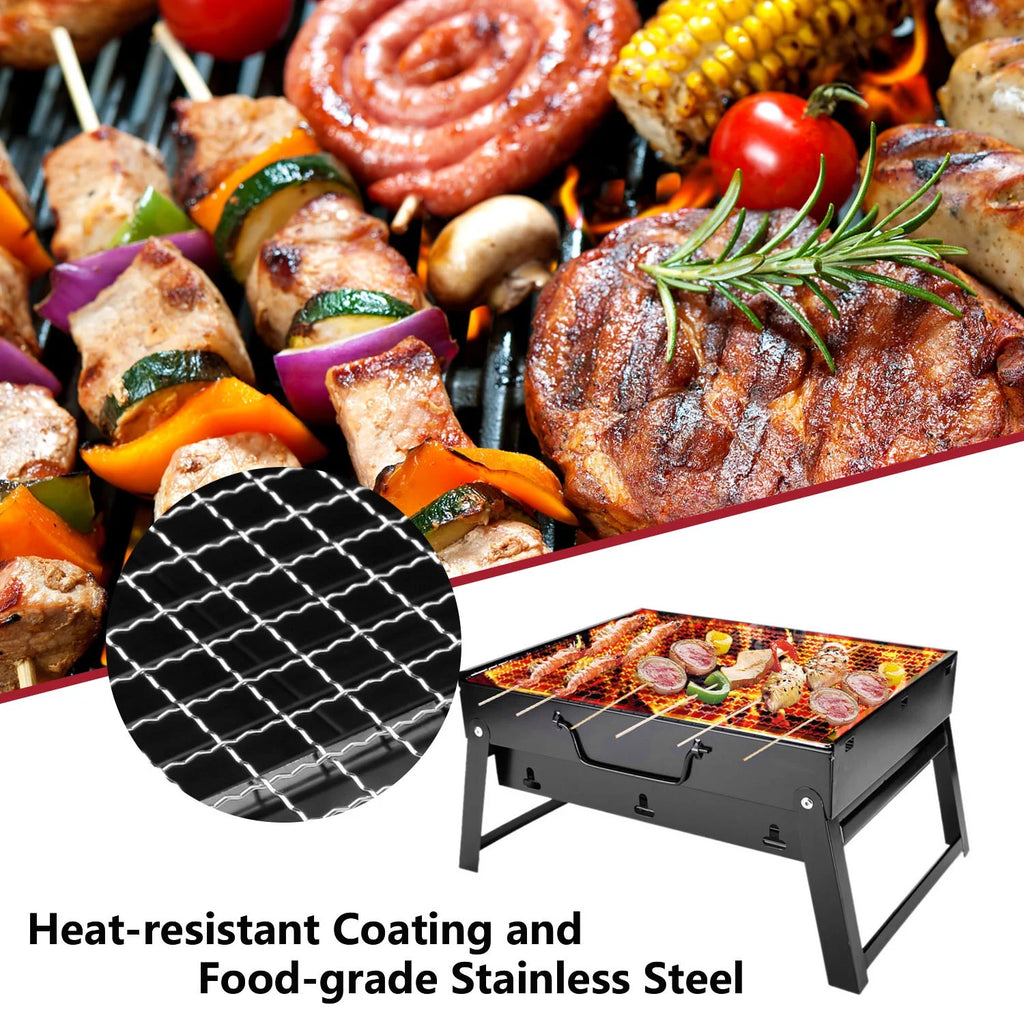 Foldable BBQ Charcoal Grill, Portable Stainless Steel Tabletop Barbecue Y8667