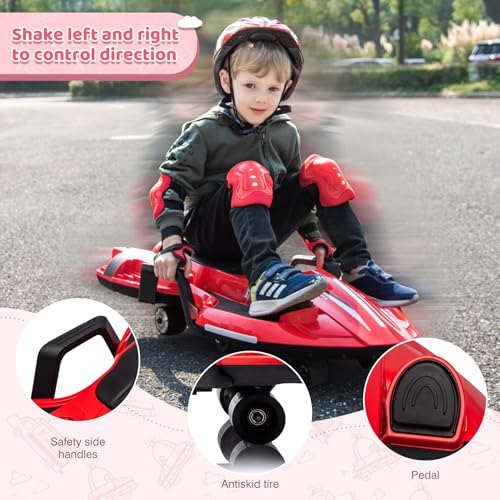 24V Electric Ride On Toy for Kids, Drift Cart with Side Handlebars, LED Lights & Music D29191