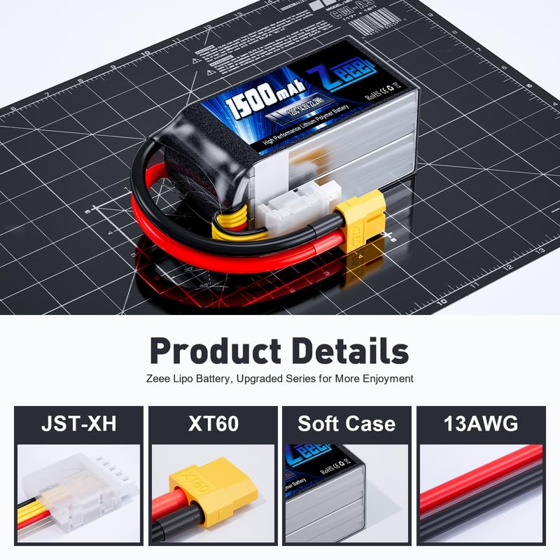 4S Lipo Battery 1500mAh 14.8V 120C with XT60 Plug for RC Models (2 Pack) F334