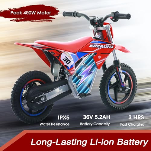 Electric Dirt Bike for Kids Aged 4-8, 350W Brushless Motor, 14'' Off-Road Tires, Blue J66927