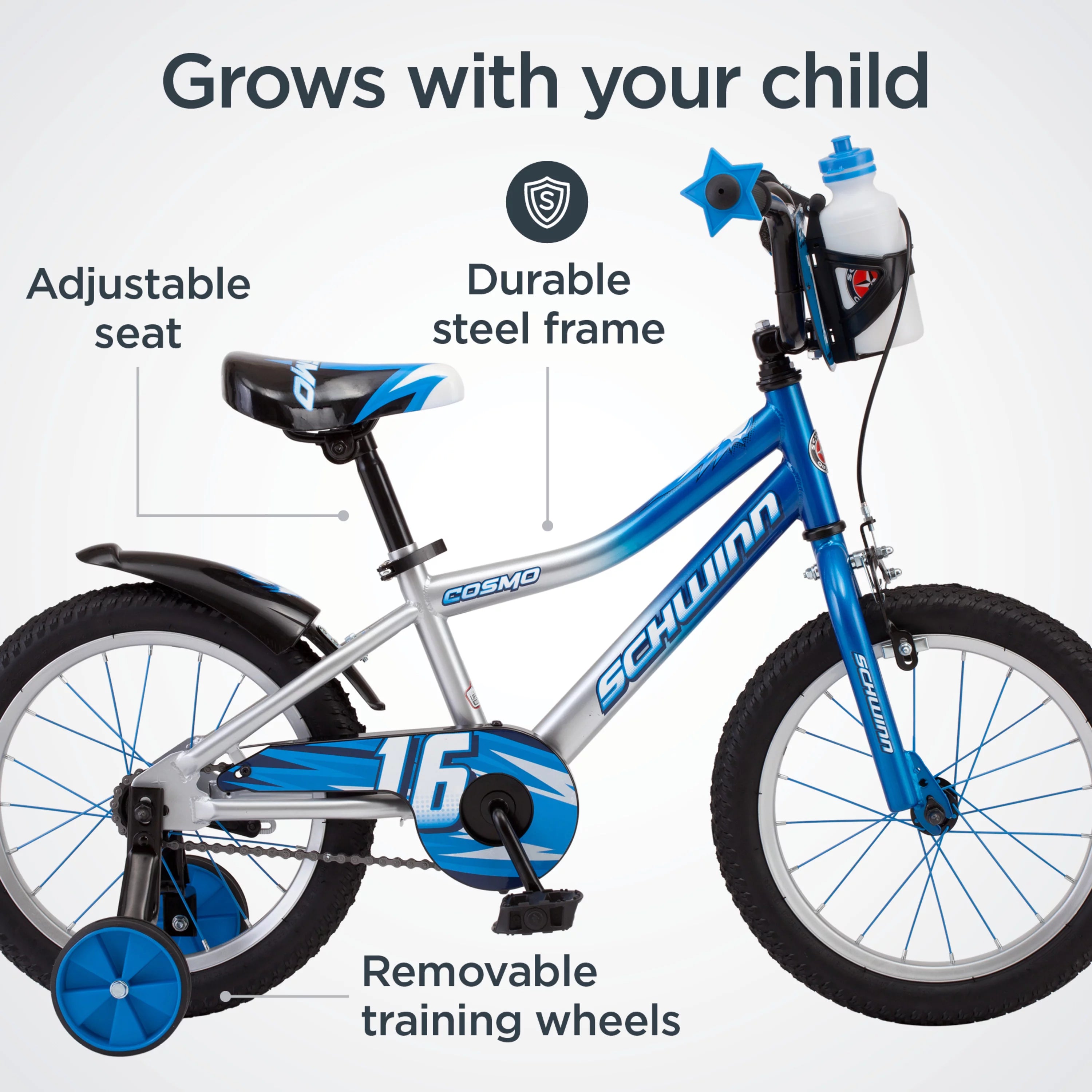 16 in. BMX Kids Bike, Single Speed, Blue / Grey Y2870