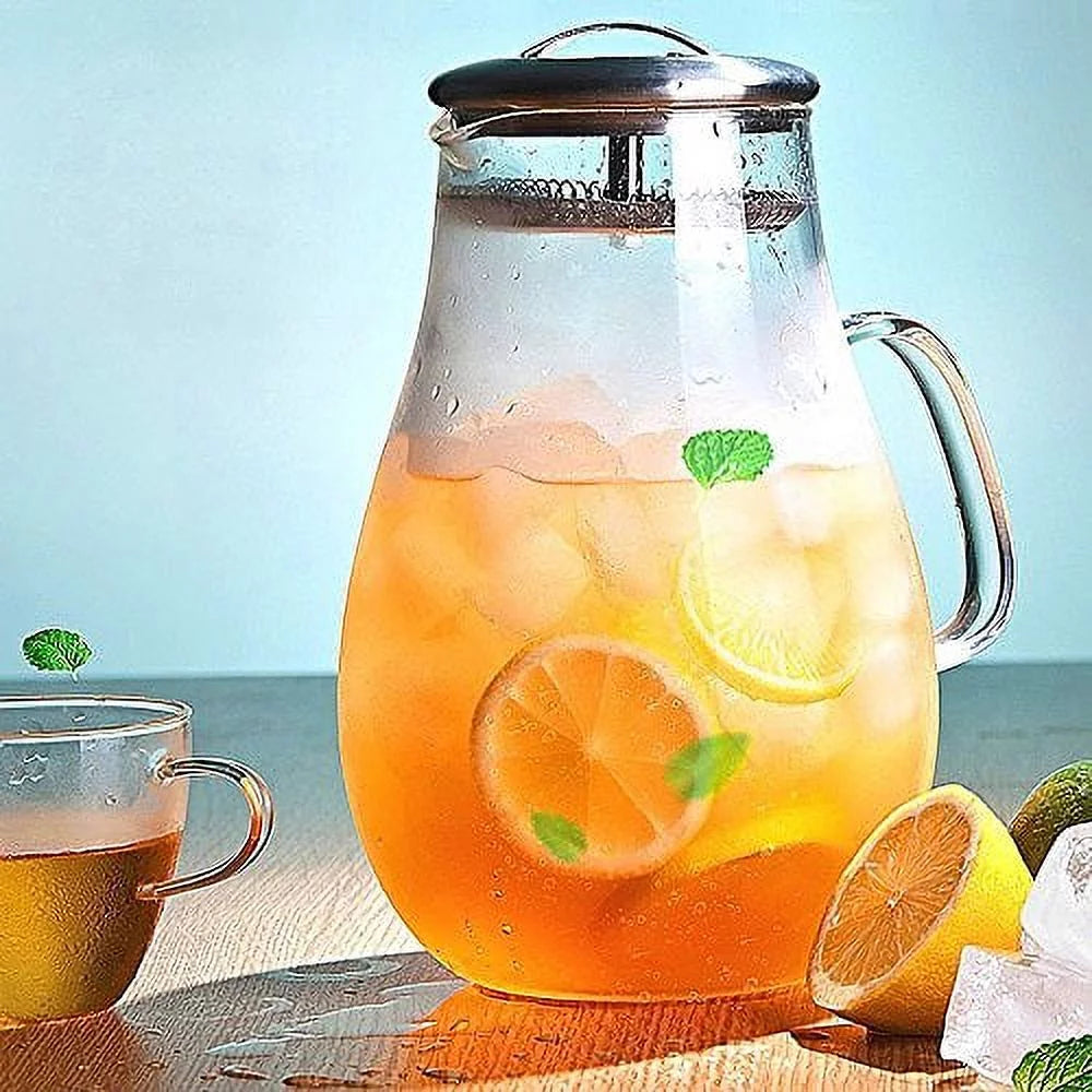64 oz Glass Pitcher with Lid and Handle for Juice, Iced Tea W832531