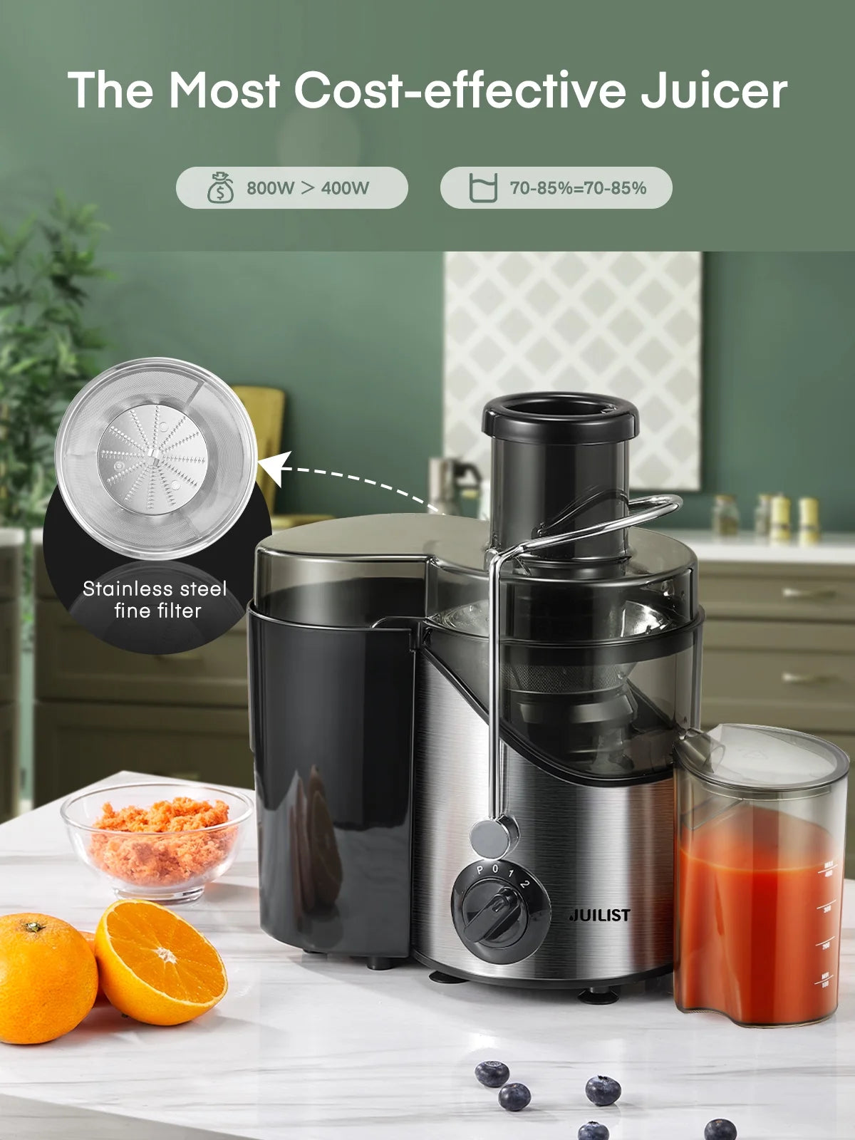 Juicer Machine with 3" Feed Chute, Easy to Clean, Black E81515