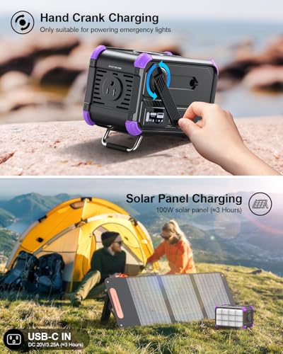 Portable Power Station 153Wh Solar Generator with Hand Crank AC Outlet H270
