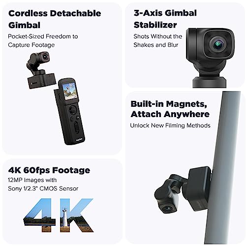 Camera with 3-Axis Gimbal, Magnetic Mount for Travel Vlog N5096
