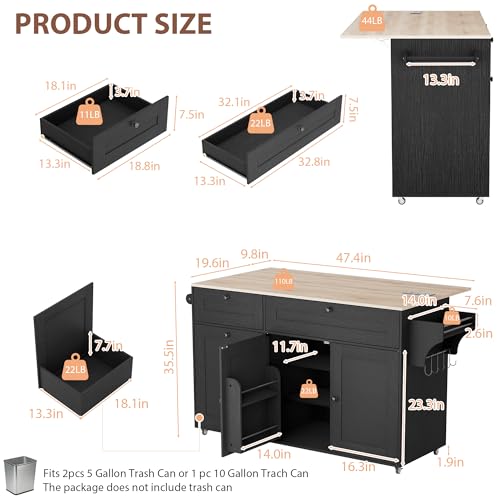 Kitchen Island on Wheels with Storage and Drop Leaf M62362