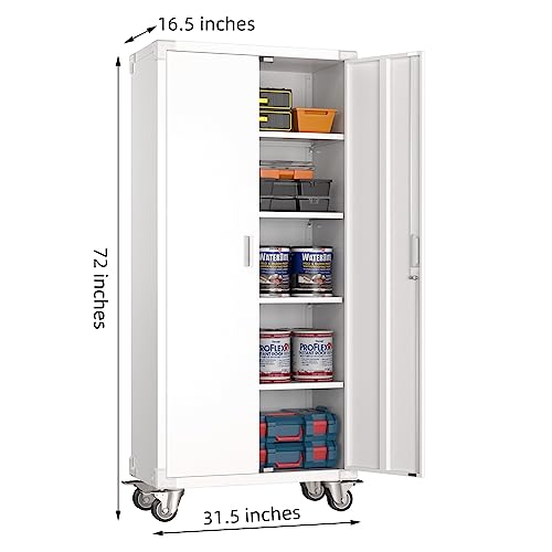 Garage Storage Cabinet with Wheels, 72" H, 2 Doors, 4 Adjustable Shelves, Black Q104