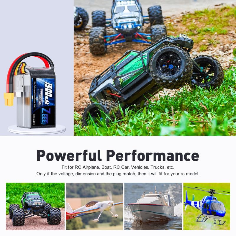 4S Lipo Battery 1500mAh 14.8V 120C with XT60 Plug for RC Models (2 Pack) F334
