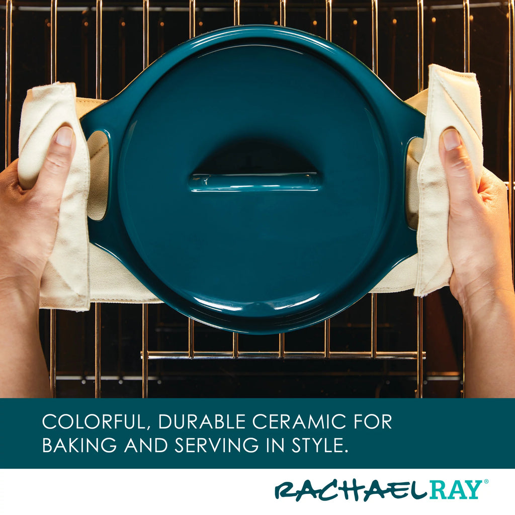 Ceramic Casserole Bakers with Lid Set, 3-Piece, Teal L3798