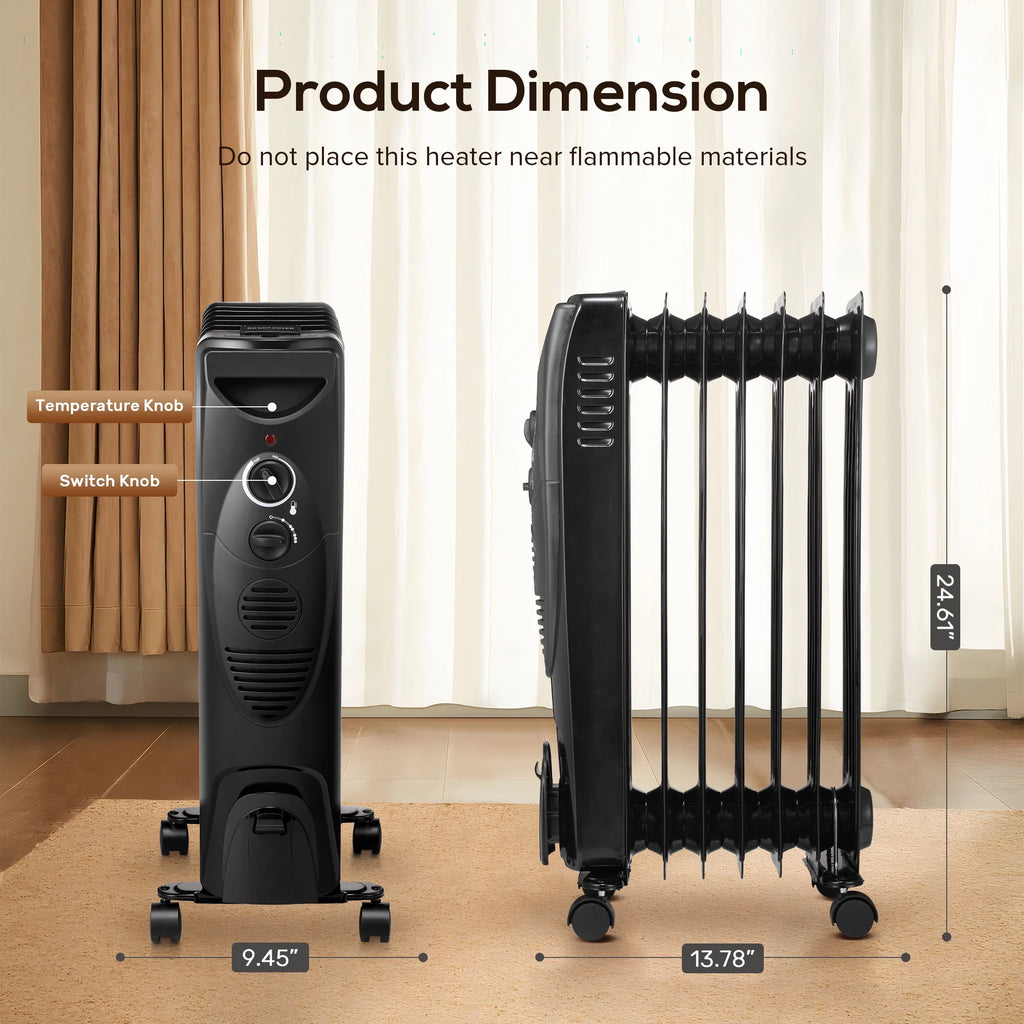 Electric Oil Filled Radiator Space Heater with Thermostat U816