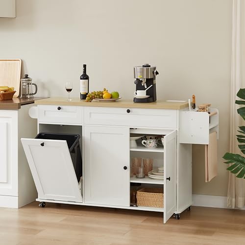 Kitchen Island with Power Outlet & Drop Leaf, Rolling Cart with Storage T1071
