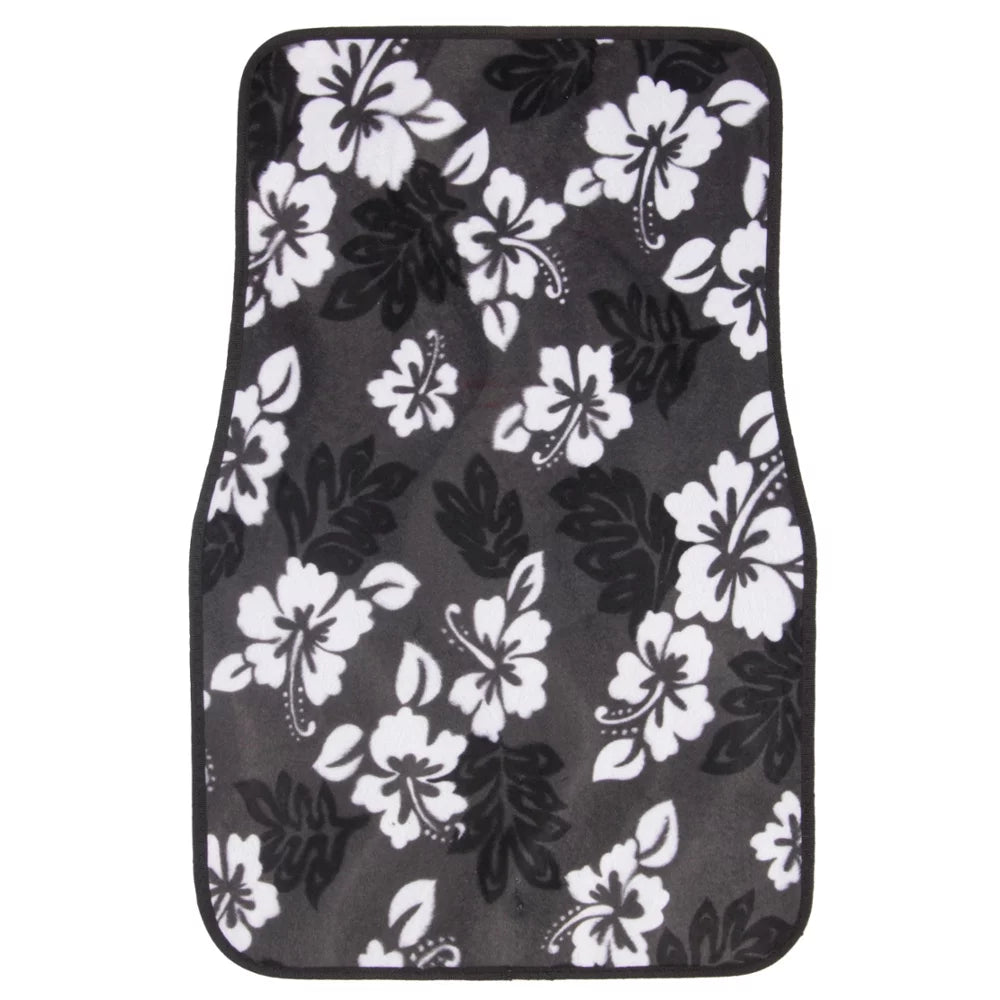 Hawaiian Hibiscus Car Floor Mats for Car Truck SUV - 4 Piece Set, Black & White F640