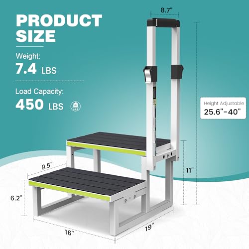 2 Step Stool with Handrail, Anti-Slip Mats, Portable for RV, Camper, Hot Tub V6811