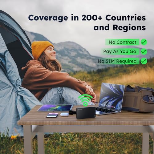 4G LTE Mobile Hotspot, Portable WiFi for Travel in 200+ Countries, No SIM Card Needed, 10 Devices, 1GB Data 90 Days U937500