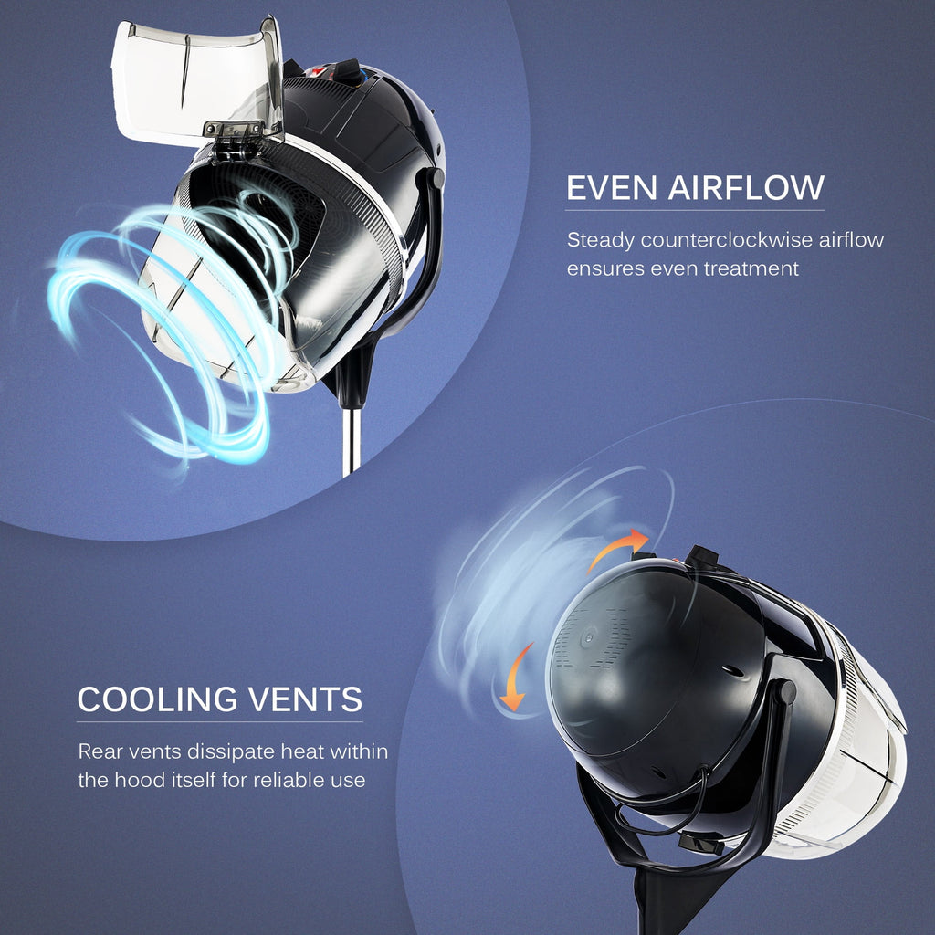 Professional Salon Stand Up Hood Hair Dryer, 1300W, Black B454