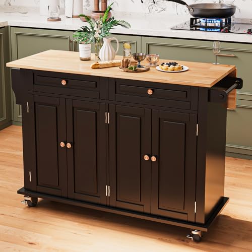 Movable Kitchen Island with Drop Leaf and Power Outlet J472