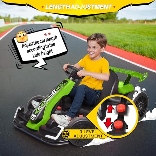 24V Kids Go Kart 300W Electric Drift Kart Outdoor Race Toy with 2X150W Motor, 7AH Battery, Green R238