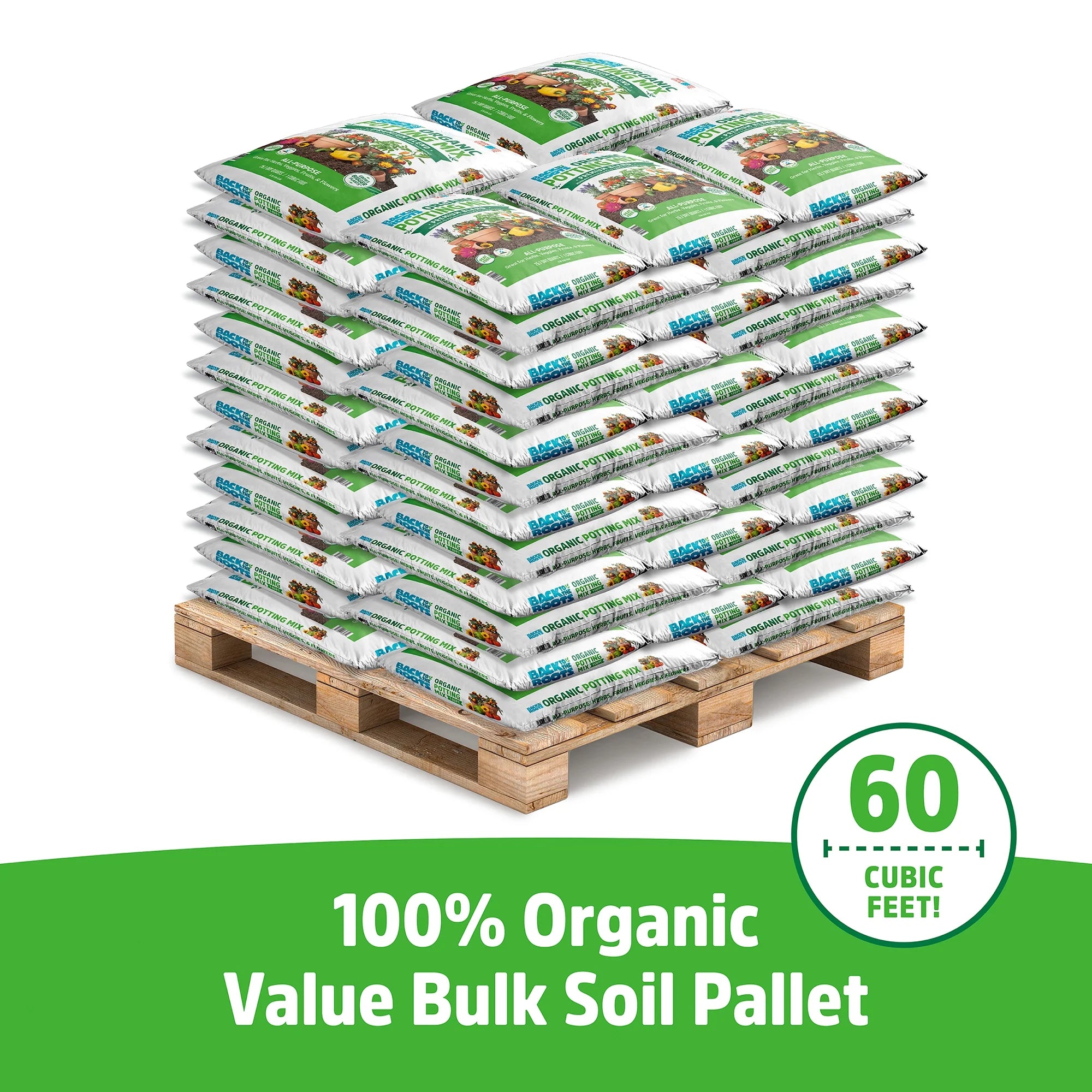 Back to the Roots Organic Potting Mix Pallet, 60 1 Cu. ft. Bags, 1900lb