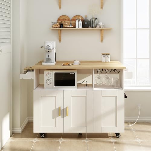 Rolling Kitchen Island Cart with Drop Leaf Countertop and Storage D32375