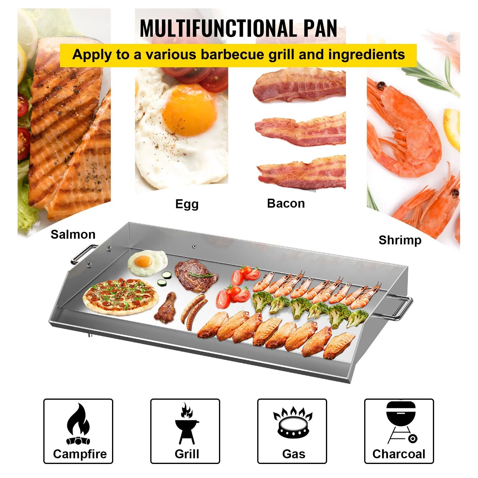 Stainless Steel Flat Top Griddle with Handles and Grease Groove P9122