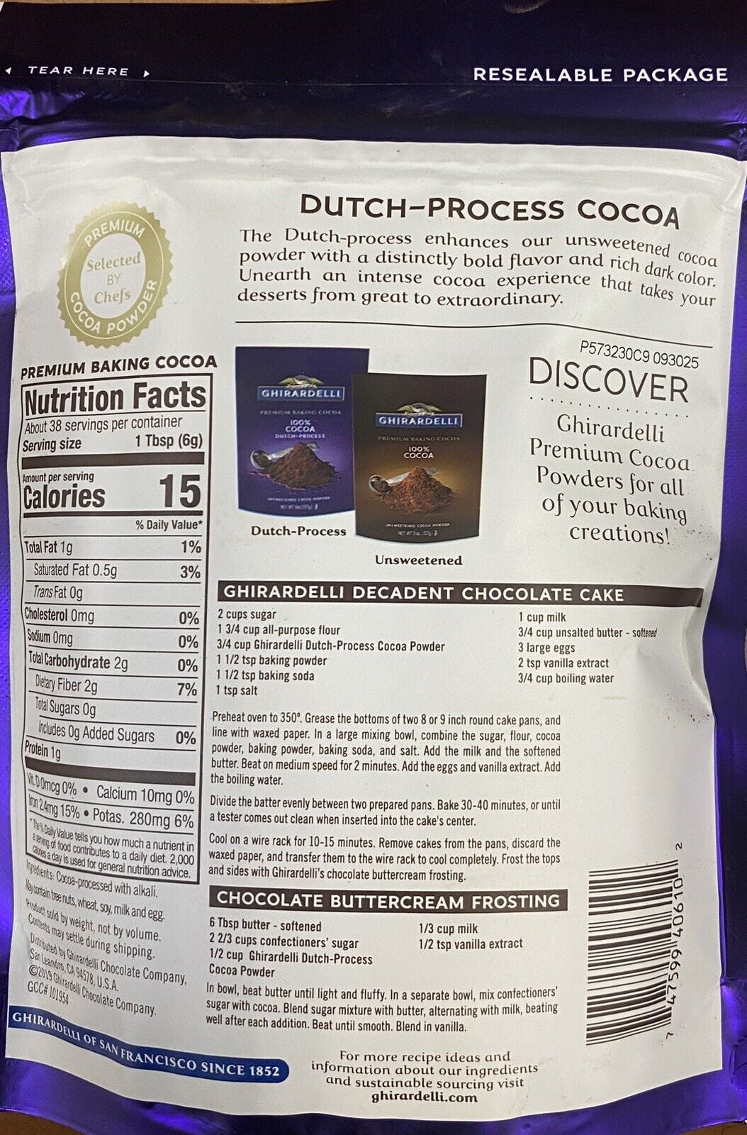 Dutch Process 100% Unsweetened Cocoa Powder 8 oz Bag O504826
