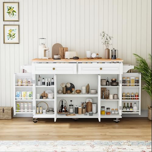 Movable Kitchen Island with Drop Leaf and Power Outlet J472