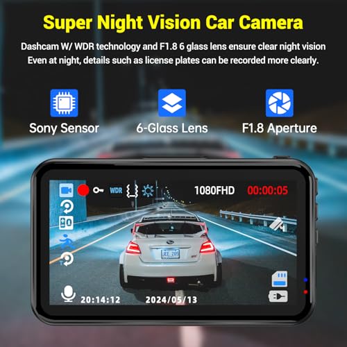 Dash Cam 1080P FHD with 32GB Card, Night Vision, 170° Wide Angle S2225