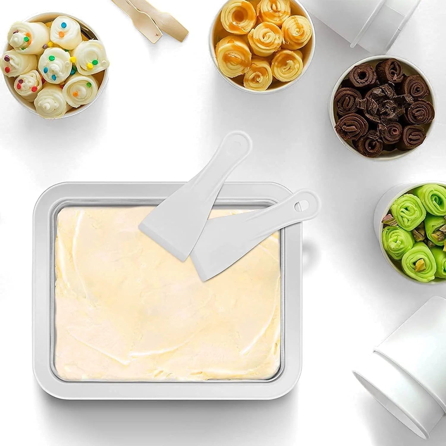 Ice Cream Roll Maker DIY Instant Rolled Ice Cream Plate with 2 Spatulas V392939