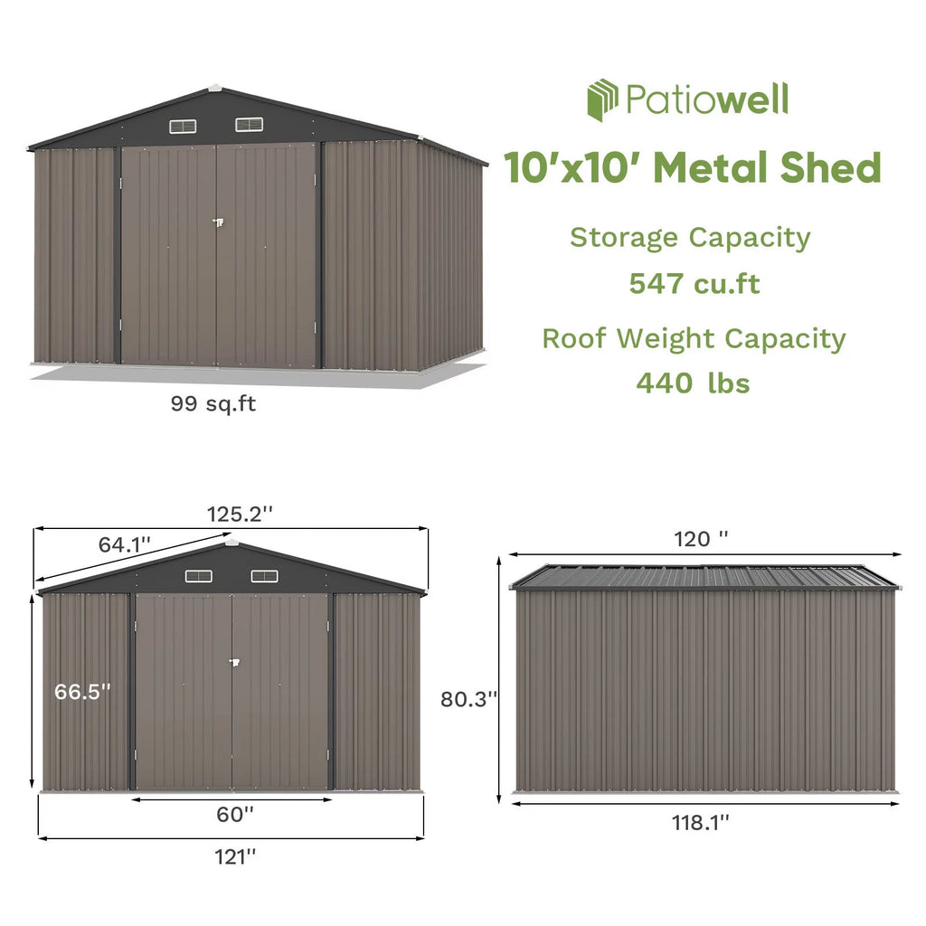 Outdoor Storage Metal Shed with Sloping Roof and Double Lockable Door S520782