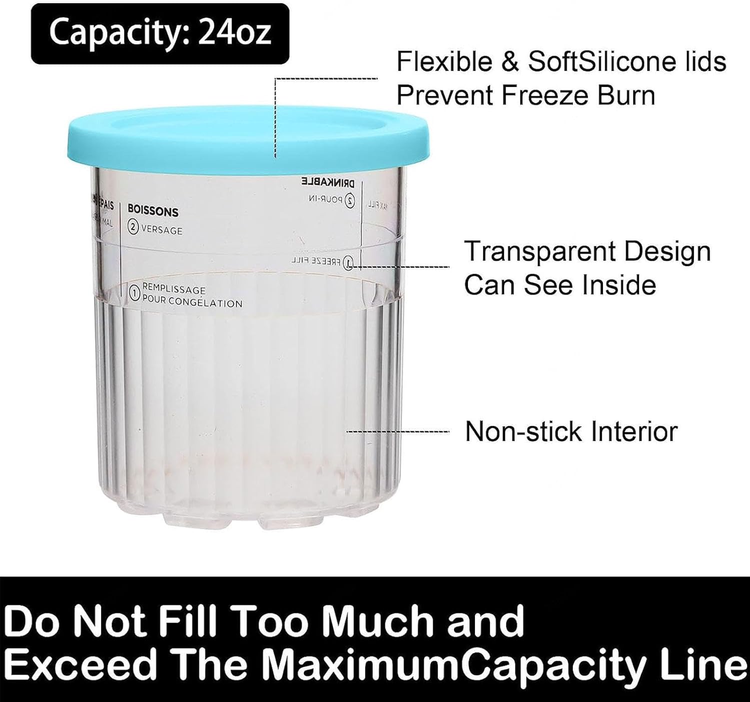 24 oz Ice Cream Maker Pints, BPA-Free, Dishwasher Safe N843893