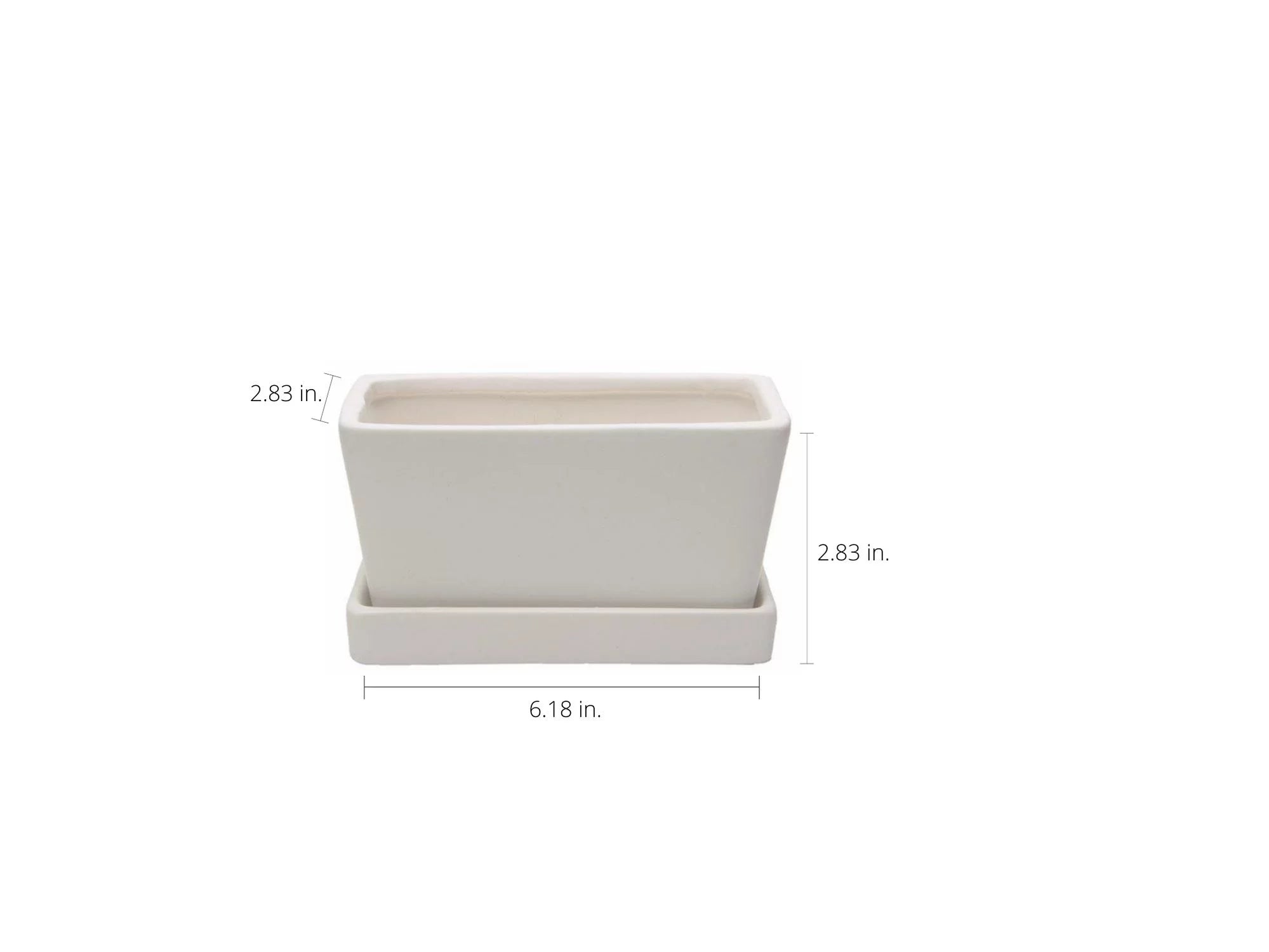 White Rectangular Ceramic Succulent Planter with Drainage Hole and Tray N54336