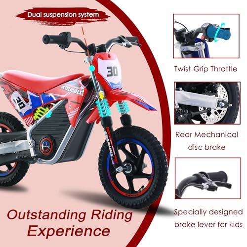 Electric Dirt Bike for Kids Aged 4-8, 350W Brushless Motor, 14'' Off-Road Tires, Blue J66927